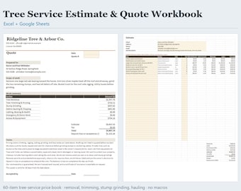 Tree Service Estimate Template Excel & Google Sheets, Tree Removal Quote Calculator with Price Book, Arborist Estimating, Instant Download