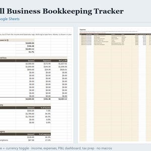 Bookkeeping Template for Trades and Contractors, Profit and Loss Tracker, Small Business Income Expense Spreadsheet US UK image 1