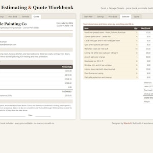 Mall för målningsuppskattning i Excel och Google Sheets | Offertkalkylator + Prislista för målare | Verktyg för kalkylering av målning inomhus och utomhus bild 1