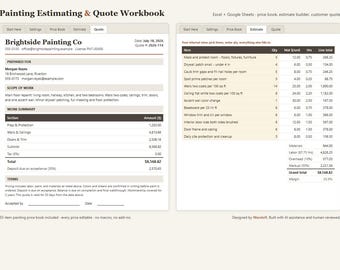 Painting Estimate Template Excel & Google Sheets | Quote Calculator + Price Book for Painters | Interior Exterior Painting Estimator Tool