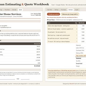 Handyman Price List Excel | 118 Jobs Flat Rate Price Book & Estimate Calculator, Handyman Quote Template Google Sheets, Instant Download image 1