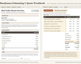 Handyman Price List Excel | 118 Jobs Flat Rate Price Book & Estimate Calculator, Handyman Quote Template Google Sheets, Instant Download