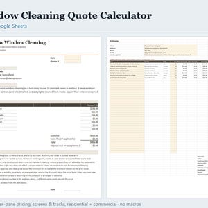 Window Cleaning Estimate Template Excel and Google Sheets, Per Pane Quote Calculator with Price Book, Instant Download image 1