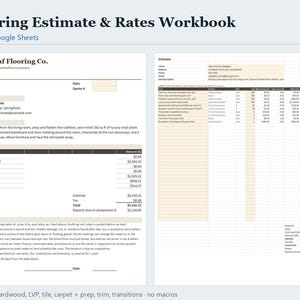 Flooring Estimate Template Excel and Google Sheets, Flooring Quote Calculator with Price Book, Contractor Job Estimating, Instant Download image 1