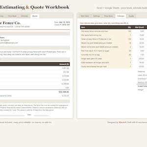 Fencing Estimate Template Excel & Google Sheets, Fence Quote Calculator with Price Book, Contractor Job Estimating, Instant Download image 1