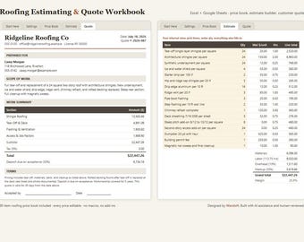 Mall för takläggningsuppskattning i Excel och Google Sheets | Offertkalkylator + Prislista för takentreprenörer | Direktnedladdning
