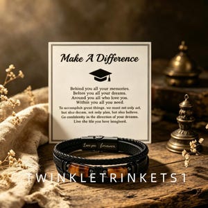 Personalized Tiger Eye Leather Bracelet, Make A Difference Engraved Stainless Steel Men's Bracelet, Magnetic Clasp Custom Text