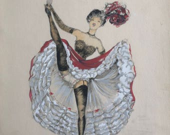 Signed Limited Edition Can Can Girl Lithograph,Painting by French Artist Janicotte