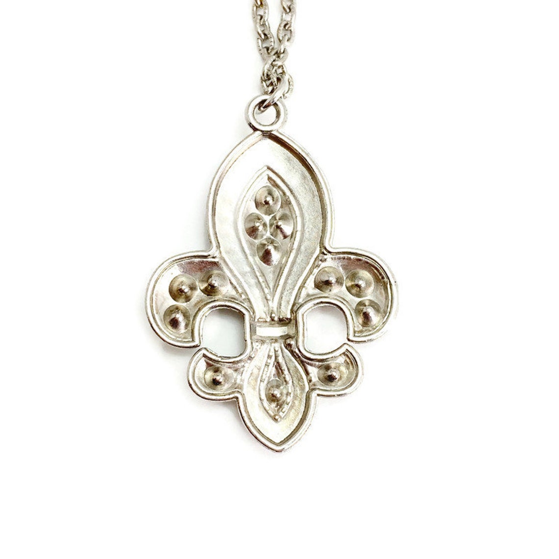 Fleur de Lis Pendant Necklace Silver & Crystal Sparkle Etsy