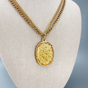 Vintage Gold Tone Multi Strand Necklace With Textured Oval Pendant