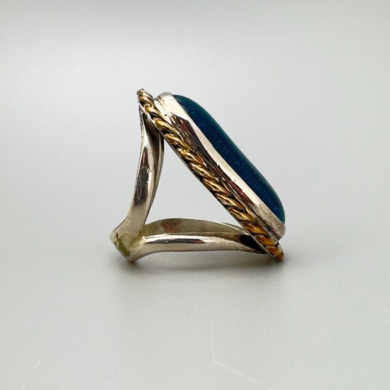 Vintage Handcrafted Statement Ring Long Oval Aqua… - image 3