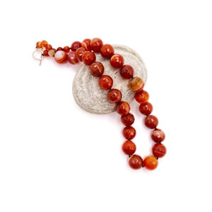 Faceted Red Banded Agate Beaded Necklace 20&quot; Long Hand Knotted Sterling Silver Toggle Clasp