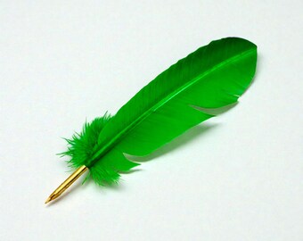 Emerald Green Feather Quill Pen | 9.5" Vintage Dip Pen