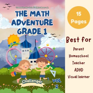 1st Grade Math Workbook Vol 2 - Gamified Homeschool Math Adventure Binder for ADHD Kids - Visual Singapore Math Curriculum Digital Download