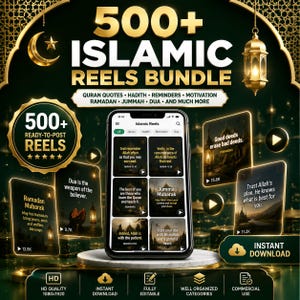 Bundel met meer dan 500 islamitische reels | Korancitaten, Hadith, dagelijkse smeekgebeden, Ramadan- en Jummah-reels | Kant-en-klare korte filmpjes voor Instagram, TikTok en YouTube