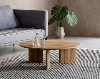 Mesa de centro redonda em madeira maciça | Móveis minimalistas modernos de meados do século XX para sala de estar