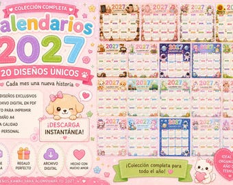20 Kawaii 2027 Printable Calendars | PDF Instant Download | Cute A4 Wall Calendars | Digital Planner | Home Office Decor