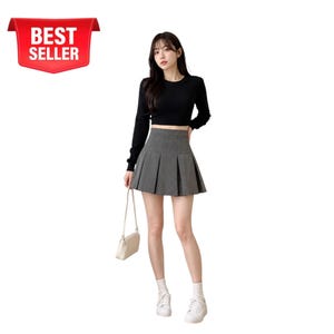 Grauer Faltenminirock für Damen | Hochtaillierter Rock im koreanischen Stil | Vintage-Schuluniformrock | Harajuku-Streetwear-Outfit, Geschenkidee für Sie