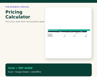 Calculadora de precios para coaches de negocios: Hoja de cálculo de tarifas por hora y presupuestos de proyectos