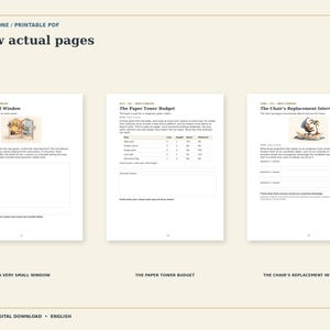 Puede incluir: Tres p&aacute;ginas PDF imprimibles tituladas Nine to Done, que presentan ejercicios de escritura creativa. Las p&aacute;ginas se titulan A Very Small Window, The Paper Tower Budget y The Chair's Replacement Interview, cada una con texto, una peque&ntilde;a ilustraci&oacute;n y l&iacute;neas.