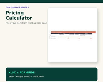 Calculadora de precios para fotógrafos: Hoja de cálculo de tarifas por hora y presupuestos de proyectos