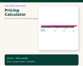 Calculadora de precios de asistentes virtuales: Hoja de cálculo de tarifas por hora y presupuestos de proyectos