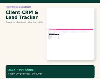 Hoja de cálculo CRM para clientes de asistente virtual: Seguimiento de clientes potenciales y seguimiento de clientes.