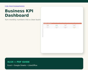 Panel de control de KPI para negocios de fotografía: Hoja de cálculo de ingresos y ganancias mensuales