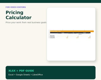 Calculadora de precios para editores de vídeo: Hoja de cálculo con tarifas por hora y presupuestos de proyectos.