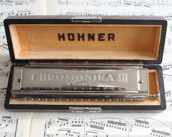 Harmonica M. Hohner Chromonika III, harmonica chromatique vintage, clé de do, fabriqué en Allemagne des années 1930