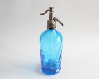 Vintage Blue Glass Soda Siphon Seltzer Bottle – Swiss Made CARBA ZURICH (1940s-50s)