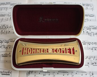 Armónica Hohner Comet con caja original, llave C y llave G, órgano bucal vintage de doble cara, modelo 3427,