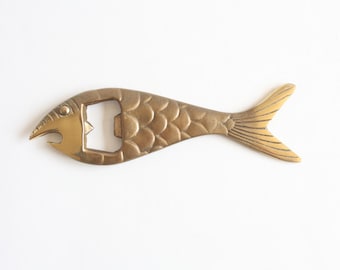 Vintage Brass Fish Bottle Opener, Bar Decor