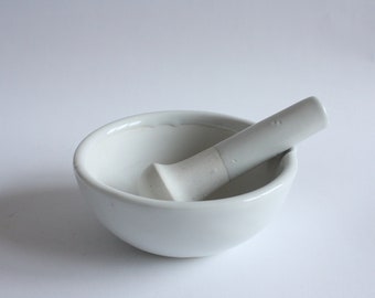 Vintage  Porcelain Mortar and Pestle, Apothecary Mortar and Pestle, Pharmacy Equipment, Herb Grinder, Kitchen Decor