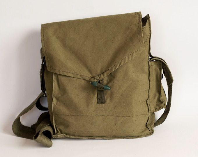 Vintage Army Bag, 1970's Green Cotton Canvas Messenger Bag, Crossbody