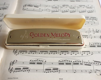 Hohner Harmonica Golden Melody 2416/40, Vintage Tremolo Harmonica Key C con caja original, hecha en Alemania por Hohner