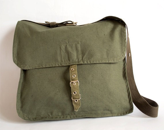 green canvas messenger bag