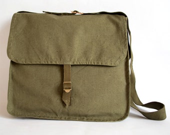 Armee Tasche Vintage Army Bag 1980er Jahre militärische Umhängetasche grün Canvas Messenger Armee Umhängetasche Crossbody Bag Umhängetasche