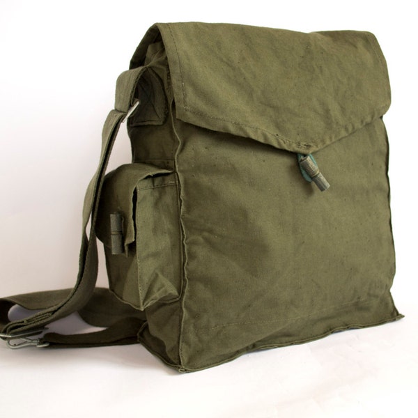 Vintage Military Bag 1960's Army Canvas Bag Vintage Army Green Cotton Bag, Green Cotton Canvas Messenger Bag, Crossbody Bag, Unisex bag