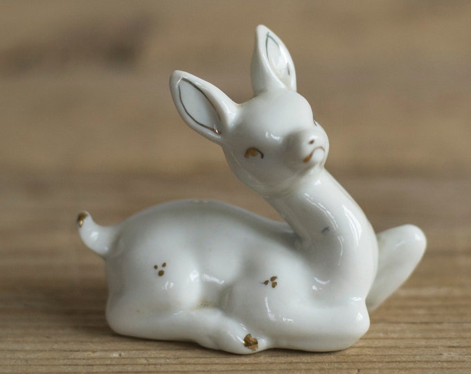Vintage Porcelain Deer Figurine in White and Gold Tone Etsy