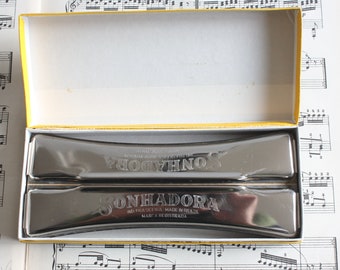 Armónica Sonhadora Vintage con Caja Original, Armónica de Doble Octava, Clave C y Do, Hecha en Brasil 1960