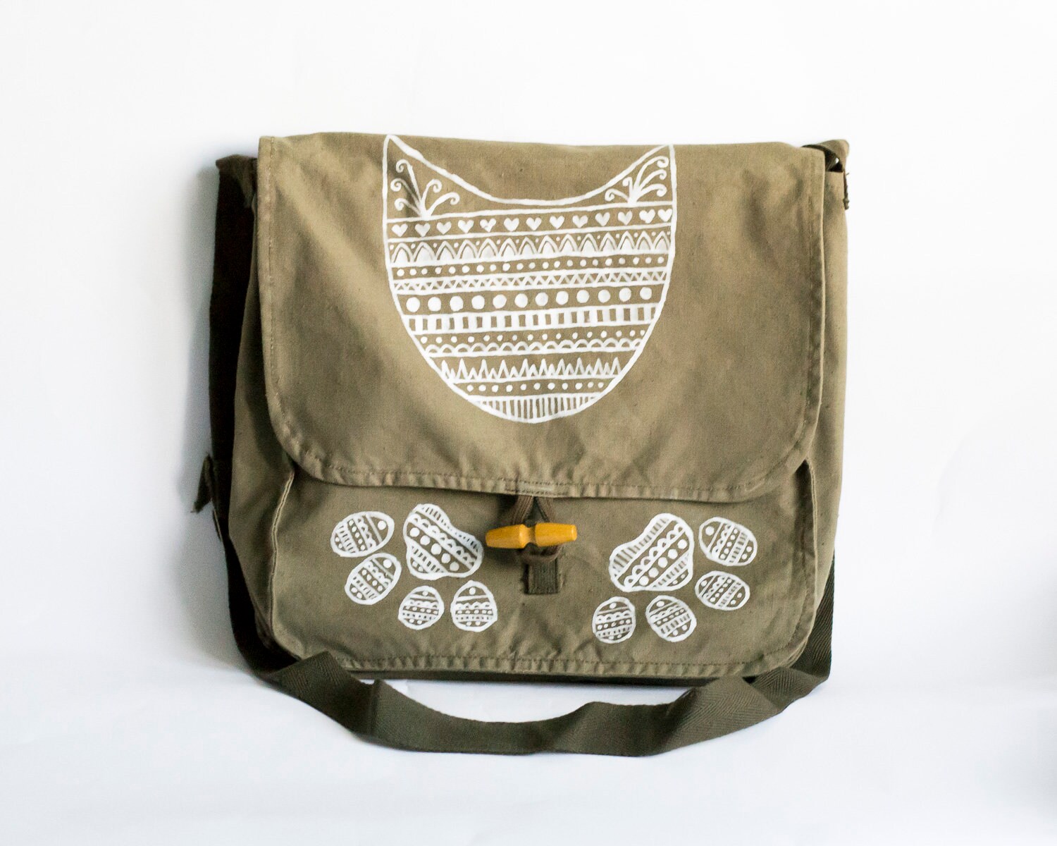 Floral Bag Green Cotton Messenger Bag 