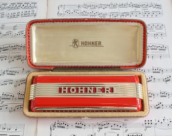 Harmonica Hohner Echo Elite, Vintage Double Sided Mouth Organ, Streamlin Design Tremolo Key C and G