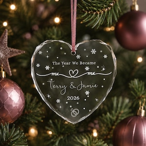 Personalized Crystal Heart Ornament LGBTQ Couple, Custom Mr Mrs Ms Mx Engraved Glass Ornament, Gay Lesbian Wedding Gift, Pride Keepsake
