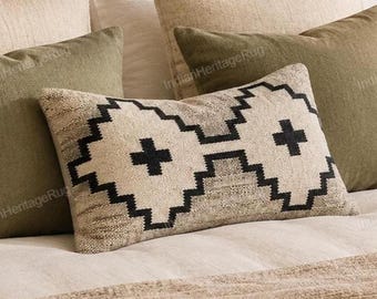 Par de fundas de almohada de lana tejidas a mano estilo alfombra Navajo de 45 x 81 cm (18" x 32") con estampado del suroeste, ideales para sofá y decoración del hogar, regalo de inauguración de casa o de Halloween.