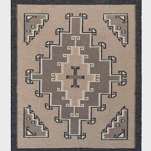 Tapis carré Navajo en laine tissée à la main (122 x 183 cm), motif sud-ouest américain, style mexicain, tapis zapotèque, décoration pour la maison ou le bureau, fabriqué sur commande.
