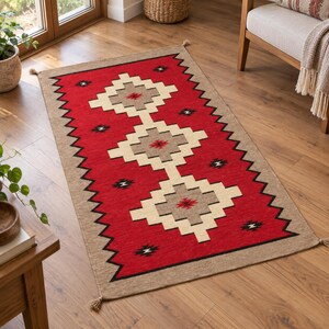 5x8 ftSouthwestern Rug, Navajo Inspired Handwoven Look Carpet, Western Decor | Diamond Geometric Area Carpet