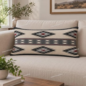 Par de fundas de cojín de lana tejidas a mano estilo Navajo de 45 x 81 cm (18" x 32") con estampado del suroeste, decoración para el hogar y diseño mexicano de Two Gray Hills. Envío gratis.