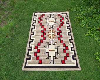 Alfombra auténtica de 5x8 pies, tejida a mano, estilo Navajo, color rojo. Ideal para sala de estar, dormitorio y estilo rústico. Alfombra Aztec.
