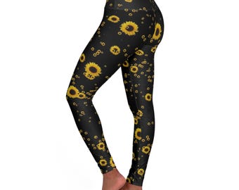 Sunflower Scatter High Waisted Yoga Leggings | Floral Athletic Leggings